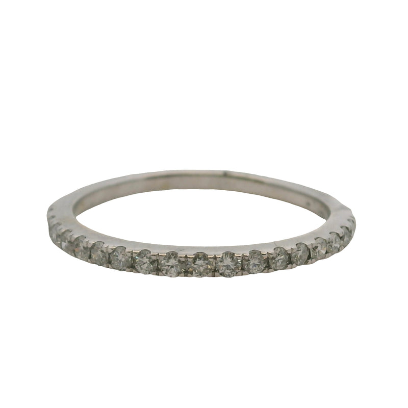 Solid 14kt White Gold and Round Diamond Line Half-Eternity Band Wedding Ring Size 8