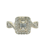 Neil Lane Solid 14kt White Gold 1ctw Emerald Cut Diamond Double Halo Twist Solitaire Ring Size 7