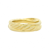 David Yurman Signed Solid Heavy 18kt Yellow Gold 750 Twist Band Crossover Ring with Diamonds Size 6.75