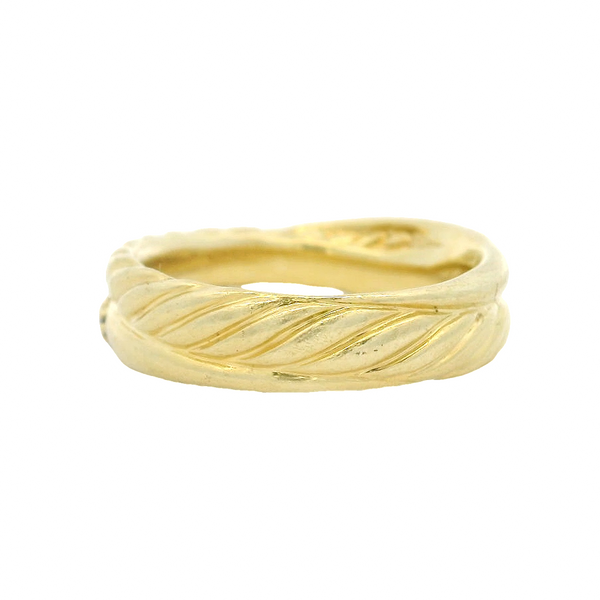 David Yurman Signed Solid Heavy 18kt Yellow Gold 750 Twist Band Crossover Ring with Diamonds Size 6.75