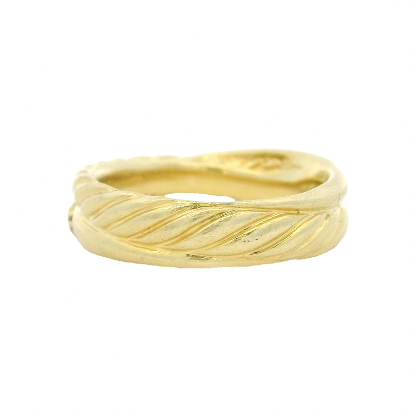 David Yurman Signed Solid Heavy 18kt Yellow Gold 750 Twist Band Crossover Ring with Diamonds Size 6.75