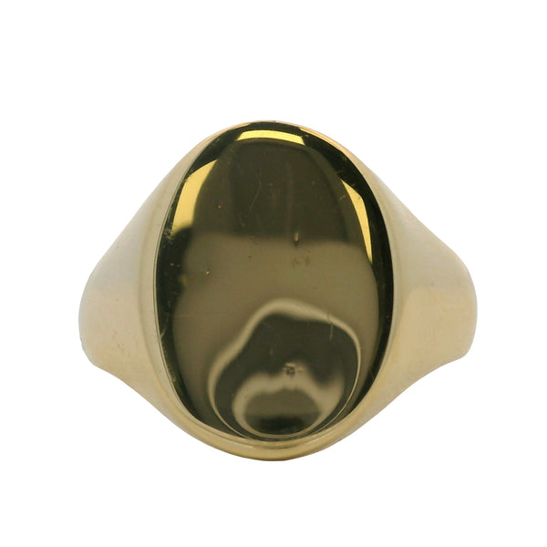 Trinity Vintage 1950s Solid 18kt 750 Yellow Gold 17mm Wide Oval Blank Signet Ring Size 9