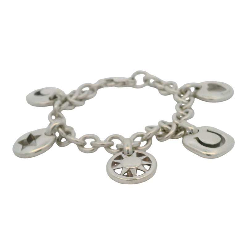 Tiffany & CO Rare Retired 925 Sterling Silver Stencil 5-Charm Thick Chain 7.5" Bracelet