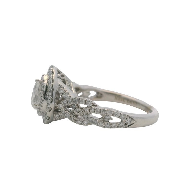 Neil Lane 14kt White Gold Pear Cut Diamond Ring with Diamond Double Halo and Braid Band Size 5