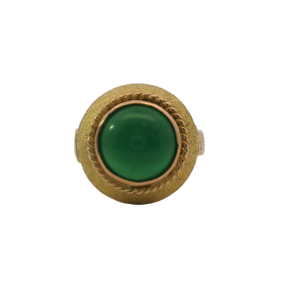 Antique Late Victorian Etruscan Revival 18kt Yellow Gold and Dyed Chalcedony Solitaire Ring Size 7