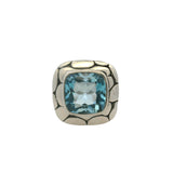 John Hardy 925 Sterling Silver Blue Topaz Batu Kali Pebble Square Cocktail Ring Size 9.5