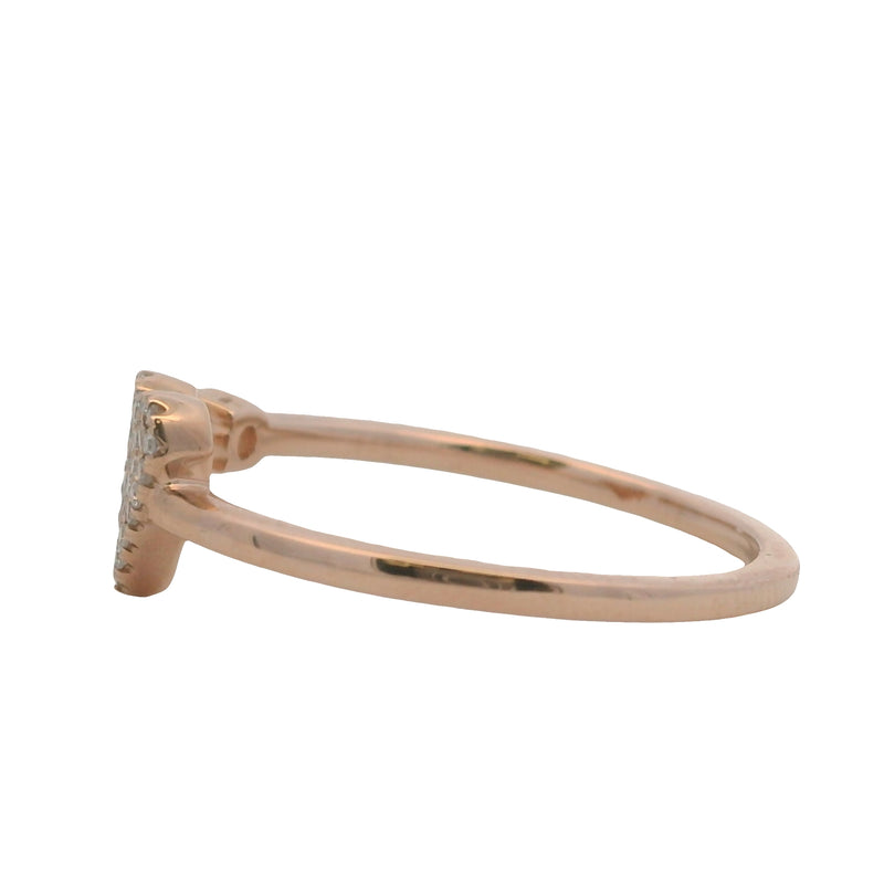Solid 14kt Rose Gold and Diamond Pave Heart Wrap Cocktail Ring Size 6.5