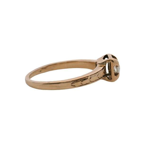Antique 1880s 14kt Rose Gold 4-Prong Set Old Mine Diamond Square Solitaire Ring Size 6