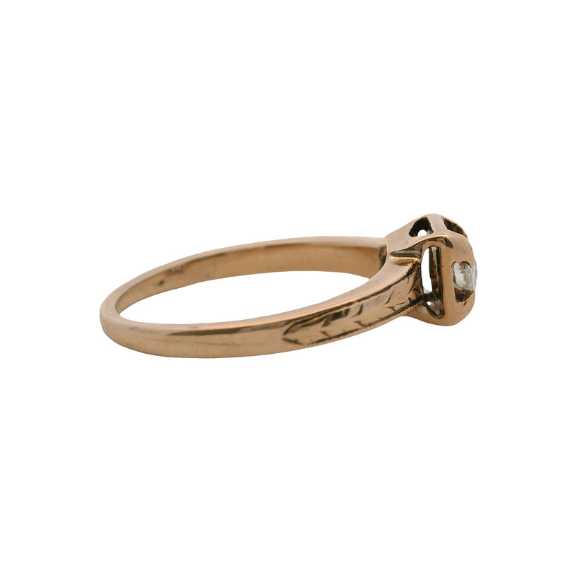 Antique 1880s 14kt Rose Gold 4-Prong Set Old Mine Diamond Square Solitaire Ring Size 6