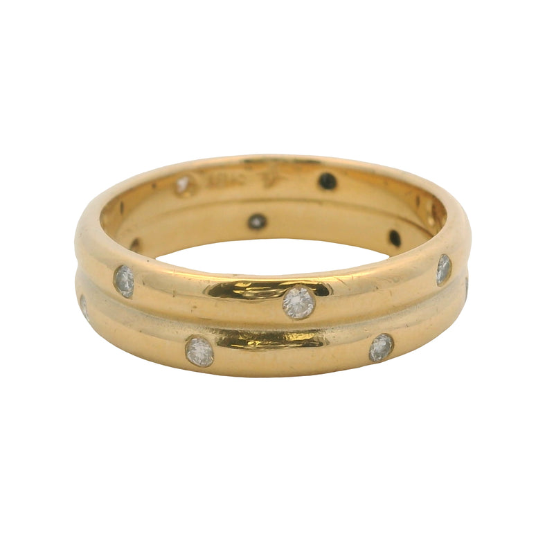 Solid 18kt Yellow Gold Double Band Flush Set Diamond Stacked Eternity Ring Size 9