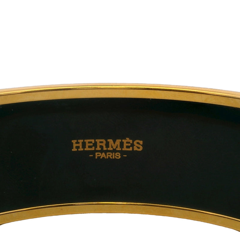 HERMES Yellow Gold Plate and Enamel Washington Carriage 22.5mm Wide Bangle Bracelet