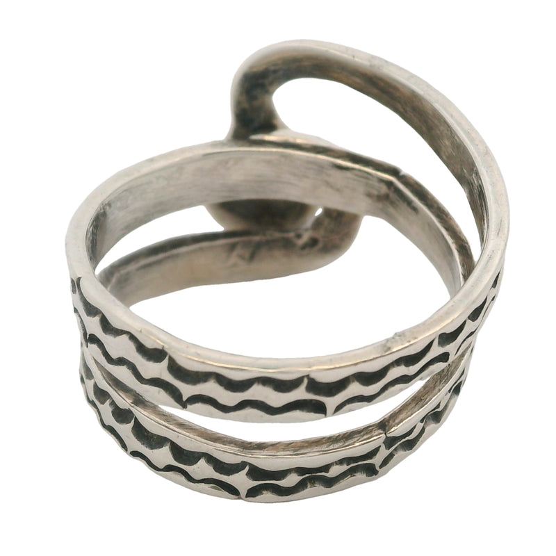 Mexican 925 Sterling Silver Coiled Snake with Turquoise Eyes Spiral Wrap Ring Size 9