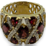Ciemme Large Luxury Cocktail Ring with Rhodalite Garnets and Natural Diamonds Solid 14k Yellow Gold Size 9.5