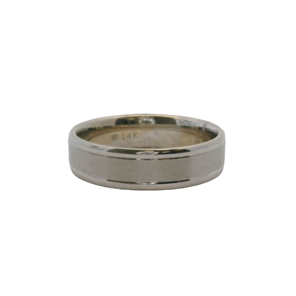 Anillo de oro blanco macizo de 14 kt de Blue Nile de 6 mm con banda delineada, acabado satinado y cepillado mate, talla 11