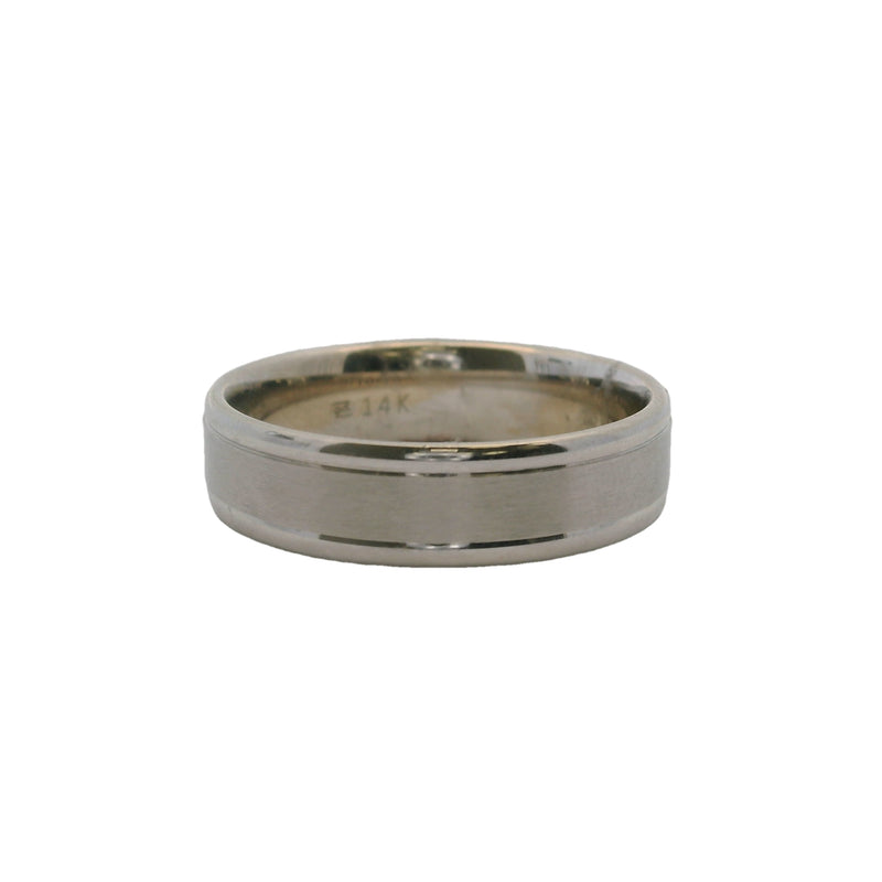 Anillo de oro blanco macizo de 14 kt de Blue Nile de 6 mm con banda delineada, acabado satinado y cepillado mate, talla 11
