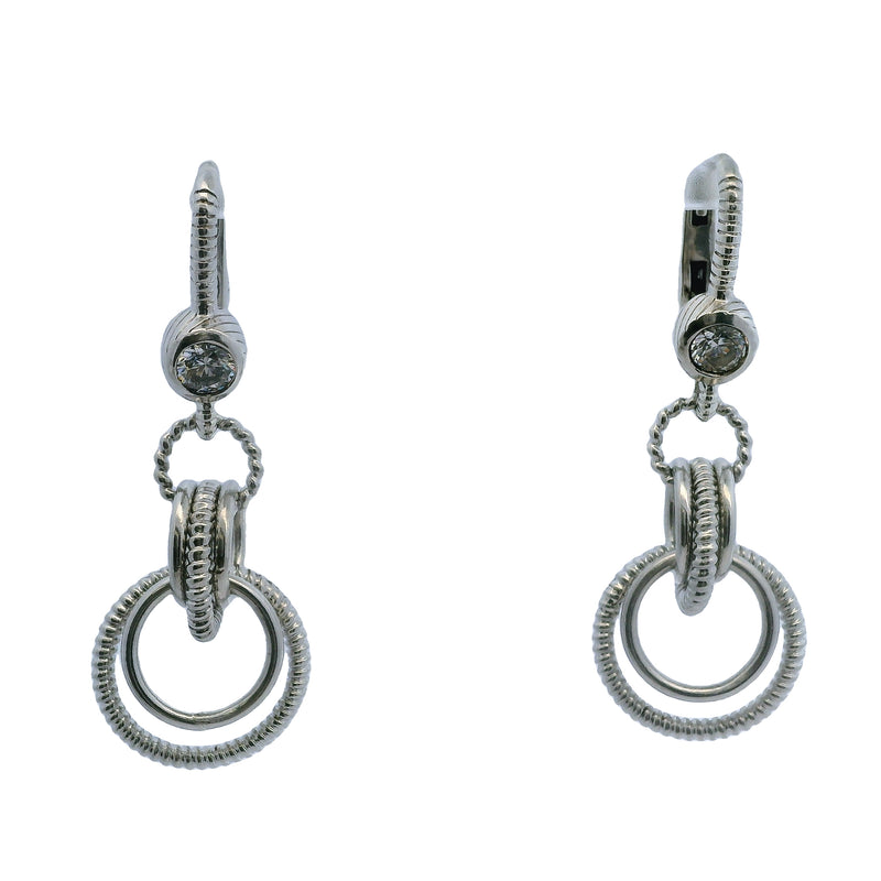 Judith Ripka 925 Sterling Silver and CZ Triple Circle Lever Back Drop/Dangle Earrings