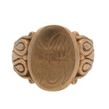 Antique Victorian Solid 10kt Yellow Gold Engraved Oval Signet Ring Size 9