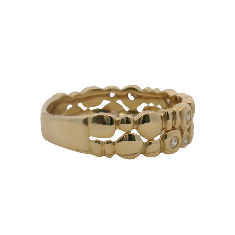 Sonia B Solid 14kt Yellow Gold and Bezel Set Diamond Double Row Bubble Ring Size 9.25