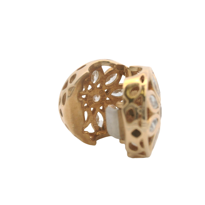 Pandora Retired Solid 14kt Yellow Gold and CZ Opulent Marquise Flower Clip Charm