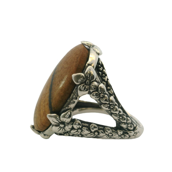 Stephen Dweck 925 Sterling Silver and Landscape Jasper Floral Shank Statement Ring Size 7
