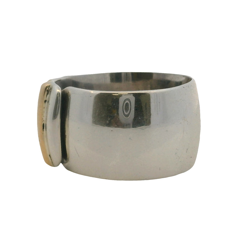 Lilly Barrack 925 Sterling Silver and 14kt Yellow Gold 12.5mm Cigar Band Ring Size 8.5