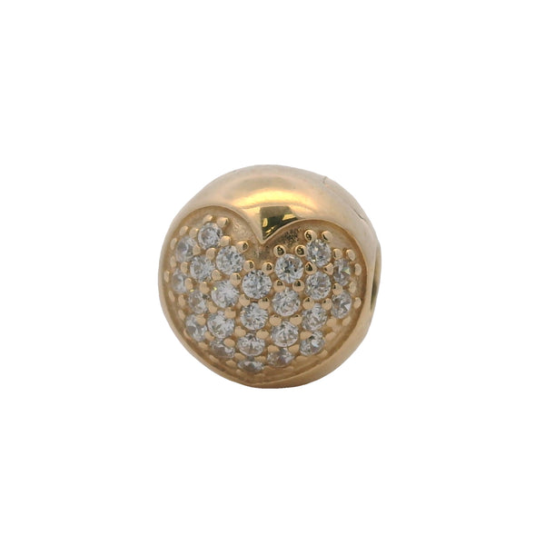 Charm Pandora retirado con clip de corazón pavé de circonitas cúbicas y oro amarillo sólido de 14 kt
