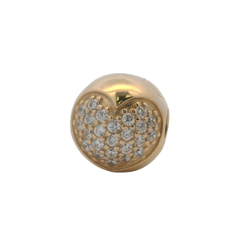 Charm Pandora retirado con clip de corazón pavé de circonitas cúbicas y oro amarillo sólido de 14 kt