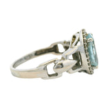 LeVian Solid 14kt White Gold 2ct Aquamarine Cocktail Ring with Diamond Halo Size 8