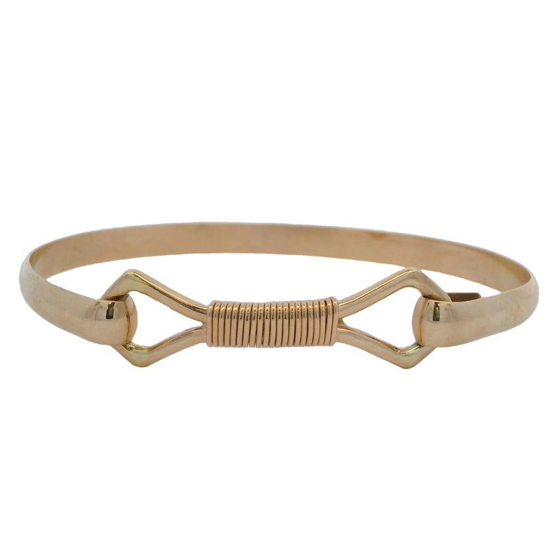 Sonya's Jewelry Solid 14tkt Rose Gold Balance Coil Hook Clasp Bangle Bracelet 7.5"