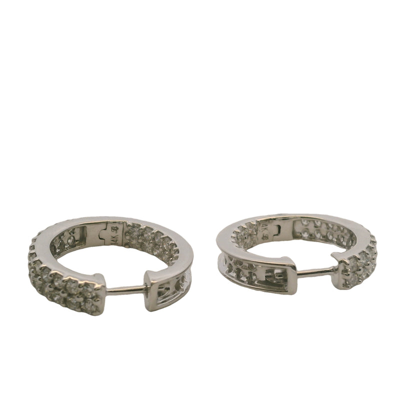 Solid 14kt White Gold And 2ctw Diamonds IGI Certified Inside Out 20mm Hoop Earrings