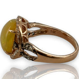 LeVian Solid 14kt Rose Strawberry Gold Ring with Cabochon Fire Opal and Diamond Halo and Accents Size 7