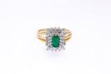 Emerald & Diamond Cluster14K 585 Yellow & White Gold Ring Size 6 1/2