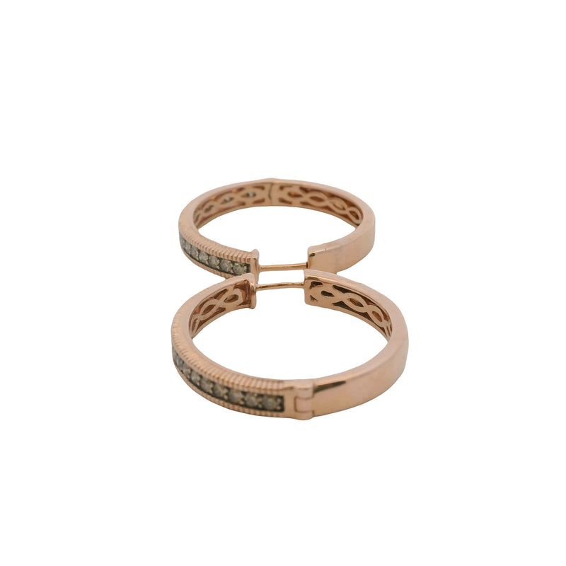 LeVian 14kt Rose Gold and Brown Diamonds Milgrain 1" Diameter Hoop Earrings