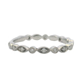 Solid 18kt White Gold and Diamond Scalloped Milgrain Alternating Shapes Ring Band Size 5.75
