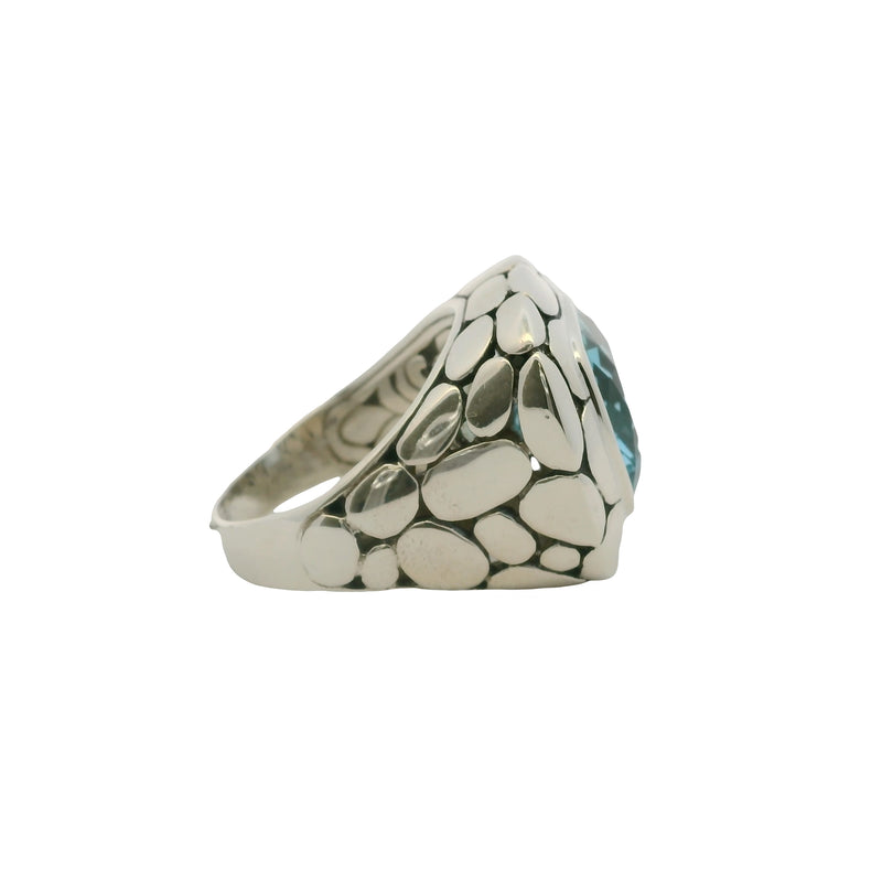 John Hardy 925 Sterling Silver Blue Topaz Batu Kali Pebble Square Cocktail Ring Size 9.5