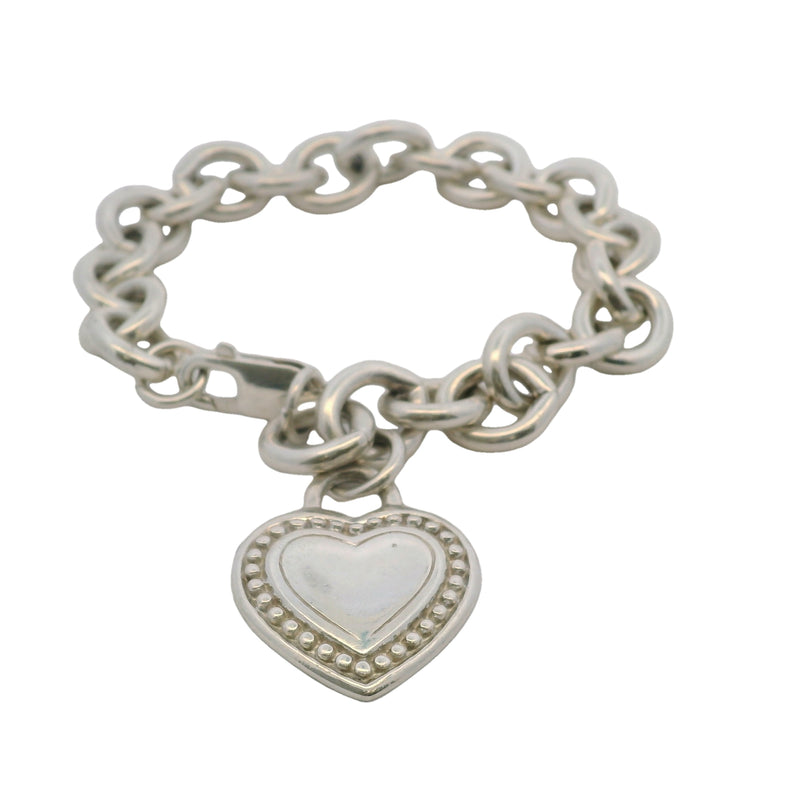 Judith Ripka 925 Sterling Silver Circle Link Heart Tag 7.8" Bracelet