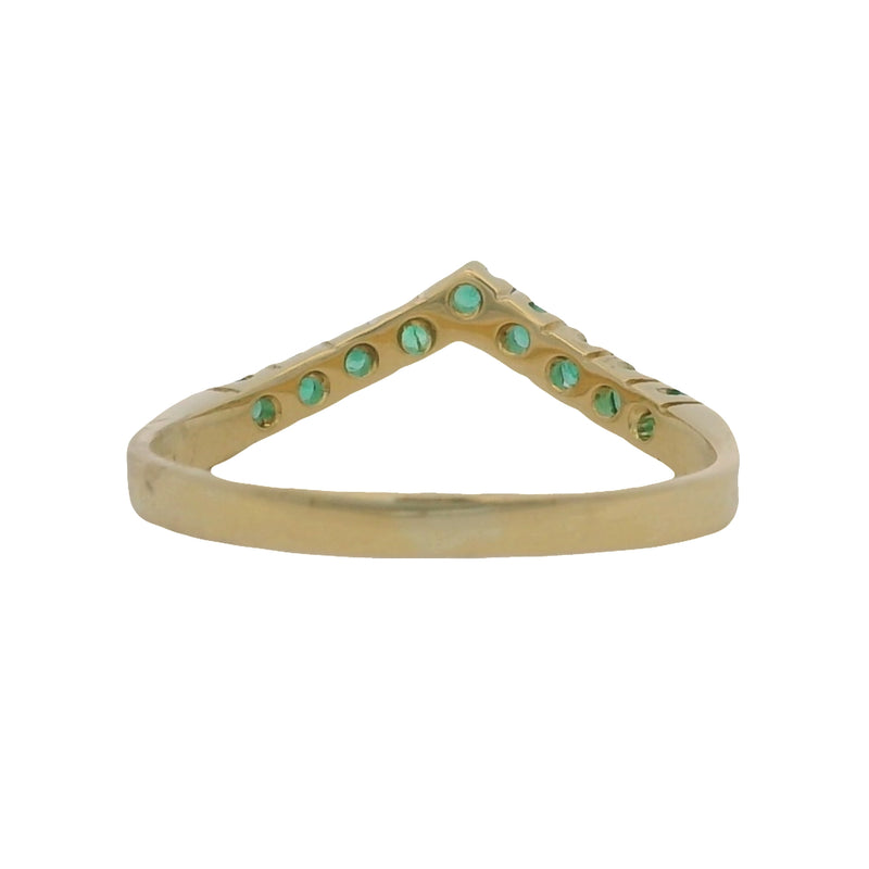 Anillo de oro amarillo macizo de 14 kt con corona de chevron y esmeralda de laboratorio, talla 7.5