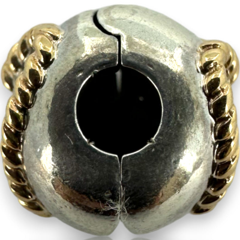 Pandora 925 Sterling Silver Clip Slider Charm with 14kt Yellow Gold Braided Hearts G585 ALE