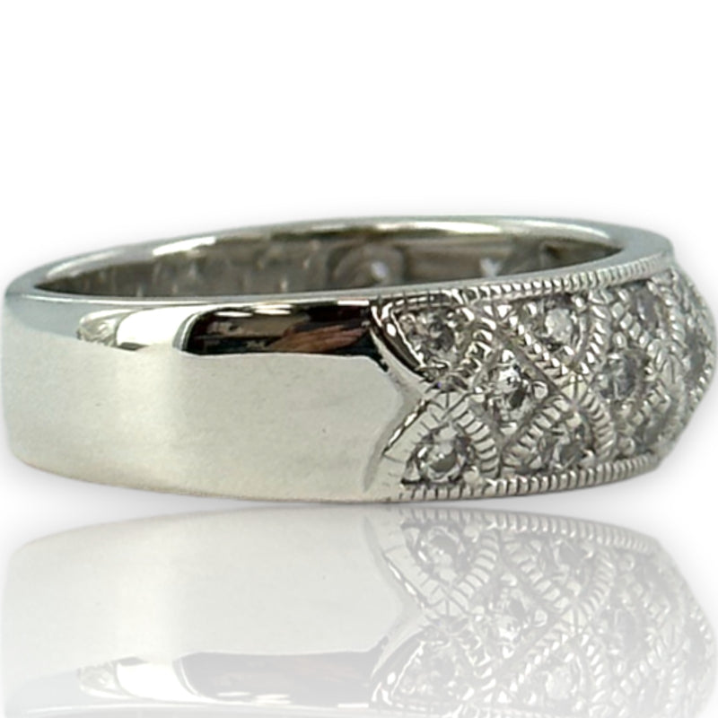 Vanna K 925 Sterling Silver and CZ Cubic Zirconia Geometric Milgrain 6.7mm Thick Band Size 8