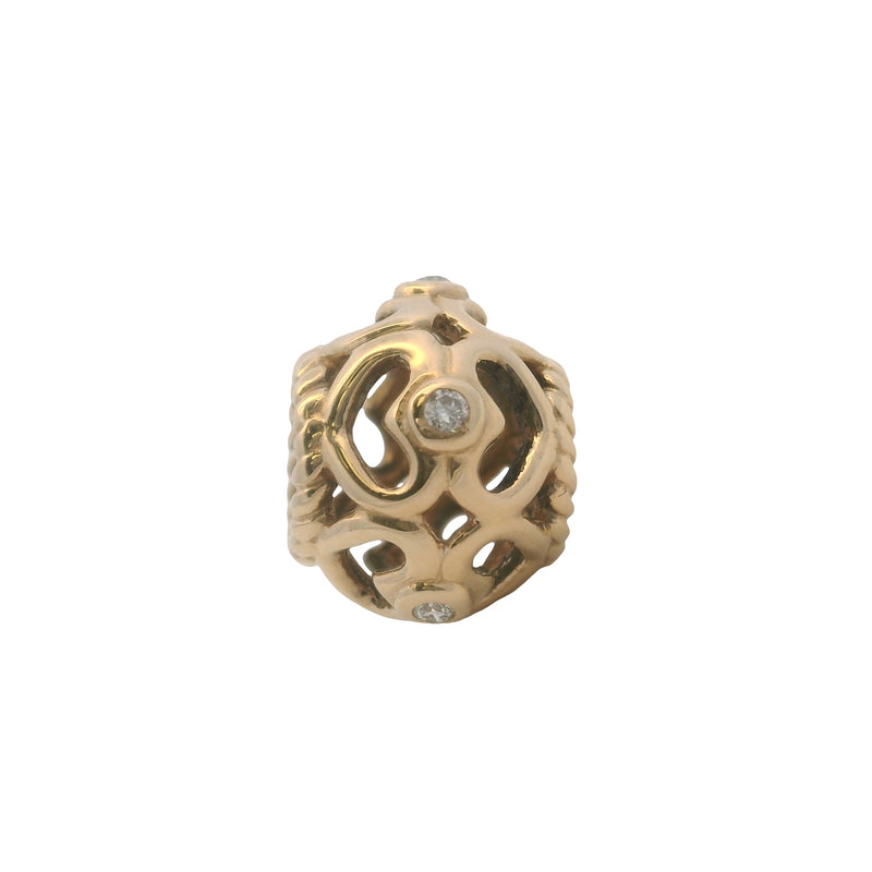 Pandora Retired Solid 14kt Yellow Gold and Diamond Openwork Hearts Bead Spacer Charm