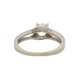 Vintage 14kt White Gold Cushion 0.86ct Diamond Solitaire Ring Pave Band Size 5.5