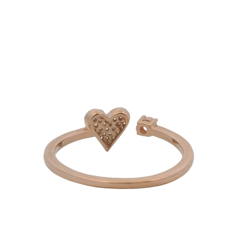 Solid 14kt Rose Gold and Diamond Pave Heart Wrap Cocktail Ring Size 6.5