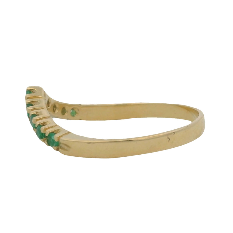 Anillo de oro amarillo macizo de 14 kt con corona de chevron y esmeralda de laboratorio, talla 7.5