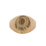 Vintage Solid 18kt Rose Gold Simple Oval "R" Block Lettering Signet Ring Size 7