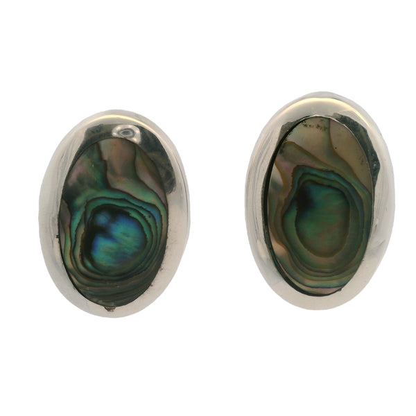 Mexican 925 Sterling Silver and Abalone 1.3" Clip-On Earrings