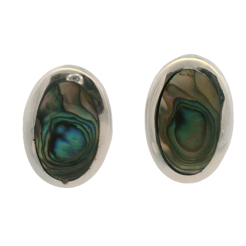 Mexican 925 Sterling Silver and Abalone 1.3" Clip-On Earrings