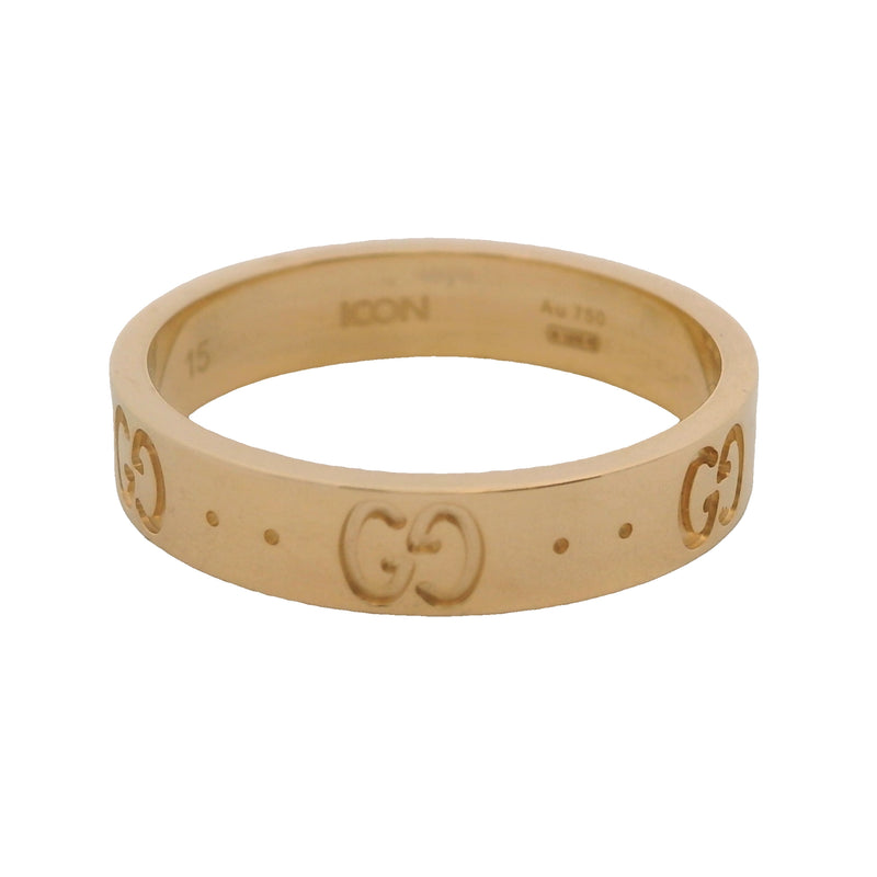 Gucci Solid 18kt Yellow Gold Icon Monogram Logo GG 4mm Band Ring Size 7