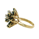 Vintage Solid 18kt Yellow Gold Green Tourmaline and Diamond Cluster Statement Ring Size 10