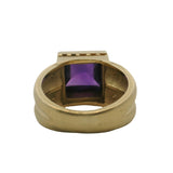 Solid 14kt Yellow Gold and Sugarloaf Amethyst Statement Ring with 4 Accent Diamonds Size 6.5