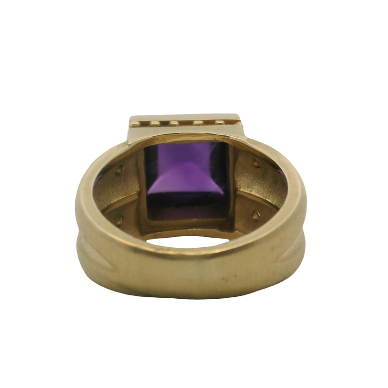 Anillo de oro amarillo macizo de 14 kt con amatista Sugarloaf y 4 diamantes de acento, talla 6.5
